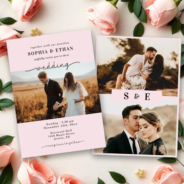 Romantic Blush Pink Photo Wedding Invitation (Creator Uploaded)