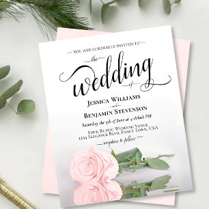 Romantic Blush Pink Rose BUDGET Wedding Invitation