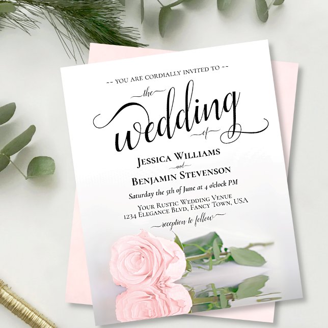 Romantic Blush Pink Rose BUDGET Wedding Invitation (Creator Uploaded)