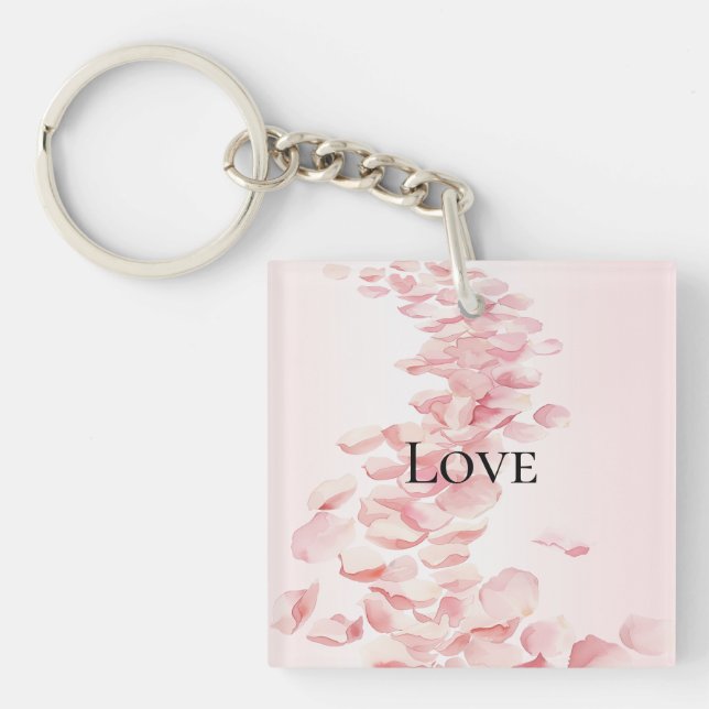 Romantic Blush Pink Rose Petals Key Ring (Front)