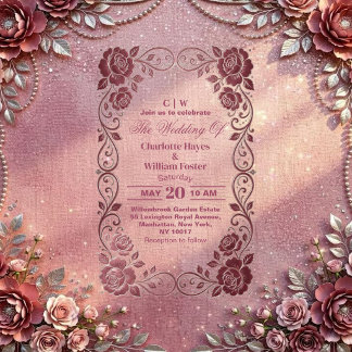 Romantic Blush Pink Rose Silver Floral Wedding Acrylic Invitations