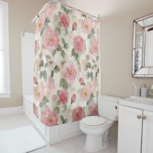 Romantic Blush Pink Roses Floral  Shower Curtain