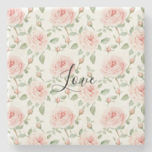 Romantic Blush Pink Roses Love Stone Coaster