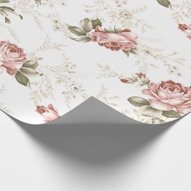 Romantic Blush Pink Roses - White Background Wrapping Paper (Corner)