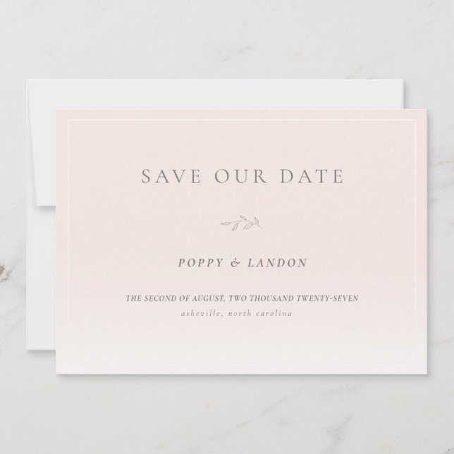 Romantic Blush Pink Save The Date Card (Front)