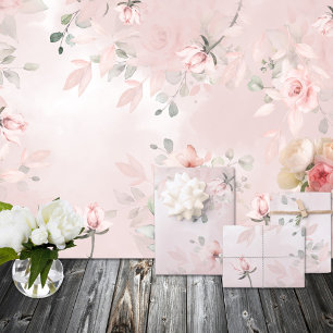 Romantic Blush Pink Secret Garden Roses Wedding 2 Wrapping Paper Sheet