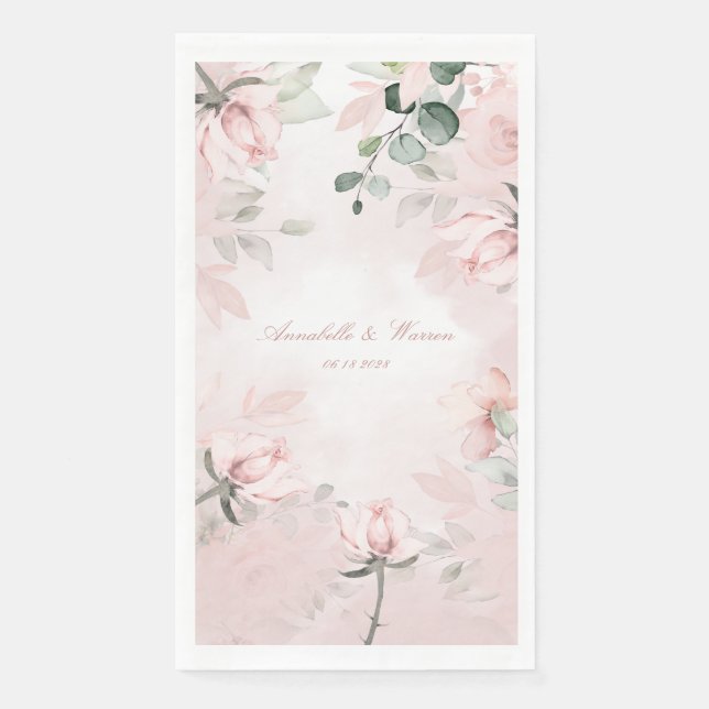 Romantic Blush Pink Secret Garden Roses Wedding Napkin (Front)