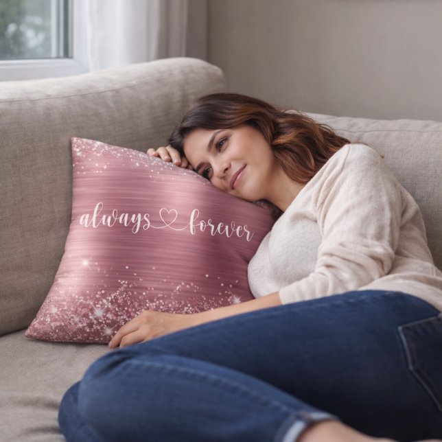 Romantic Blush Pink Sparkle Always Forever Cushion (Creator Uploaded)