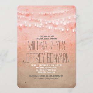 Romantic Blush Pink String Lights Rehearsal Dinner Invitation