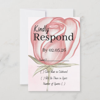 Romantic Blush Pink Watercolor Rose  RSVP Card