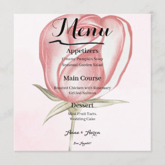 Romantic Blush Pink Watercolor Rose Wedding Menu