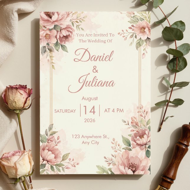 Romantic Blush Pink Wedding Invitation | Watercolo (Creator Uploaded)
