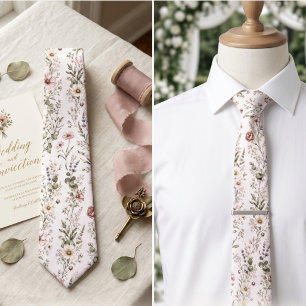 Romantic Blush Pink Wildflower Wedding Floral Tie