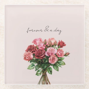 Romantic Blush Red Pink Roses Floral Wedding Glass Coaster