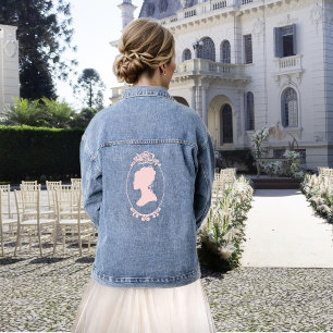 Romantic Blush Regency Lesbian Wedding Denim Jacket