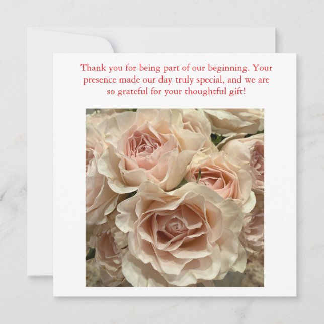 Romantic Blush Rose Bouquet Wedding Thank You Note Card (Front)
