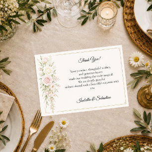 Romantic Blush Rose Elegance Wedding Thank You Card