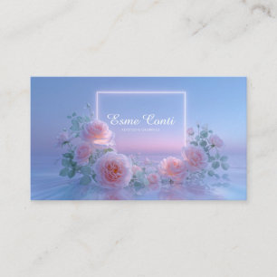 Romantic Blush Rose Floral Water Reflection Business Card