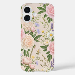 Romantic Blush Rose Garden Floral Pattern iPhone 16 Case