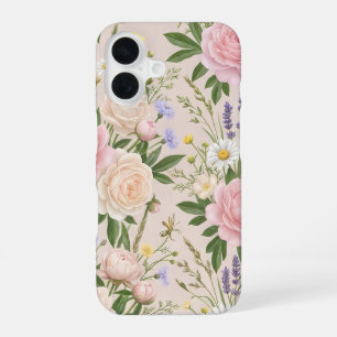 Romantic Blush Rose Garden Floral Pattern iPhone 16 Case