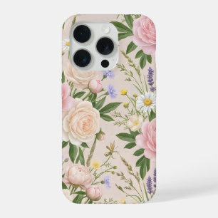 Romantic Blush Rose Garden Floral Pattern iPhone 15 Pro Case