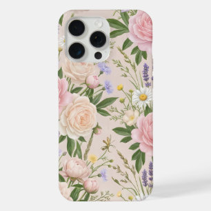 Romantic Blush Rose Garden Floral Pattern iPhone 15 Pro Max Case