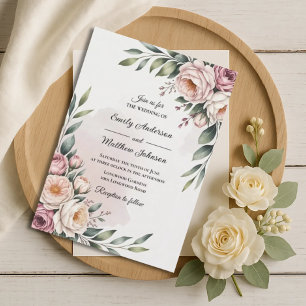 Romantic Blush Rose Garden Wedding Invitation