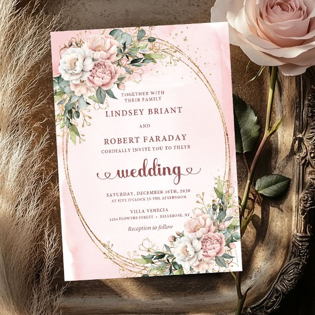 Romantic Blush Rose Gold Greenery Wedding Invite (Romantic Blush Rose Gold Greenery Wedding Invitation)