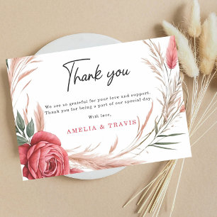 Romantic Blush Rose Pampas Grass Wedding  Thank You Card