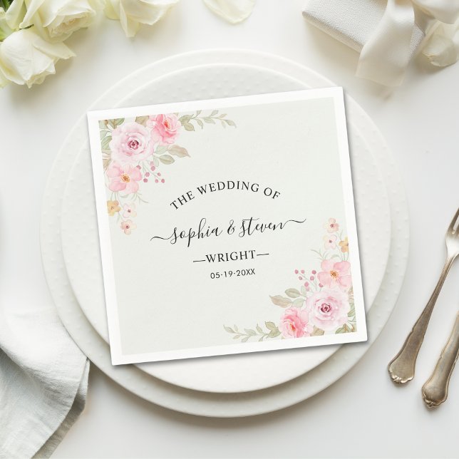 Romantic Blush Rose Wedding Napkin (Creator Uploaded)