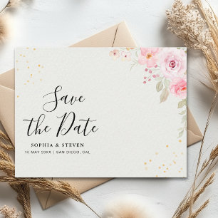 Romantic Blush Rose Wedding Postcard