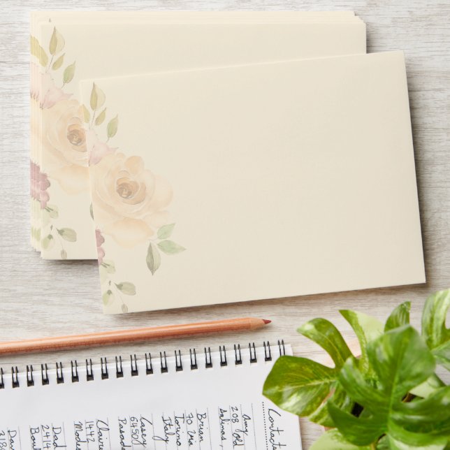 Romantic Blush Roses Boho Floral Wedding Envelope (Stacked)