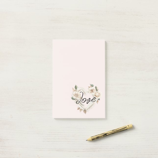 Romantic Blush Roses Feathers Heart Love Post-it Notes (On Desk)