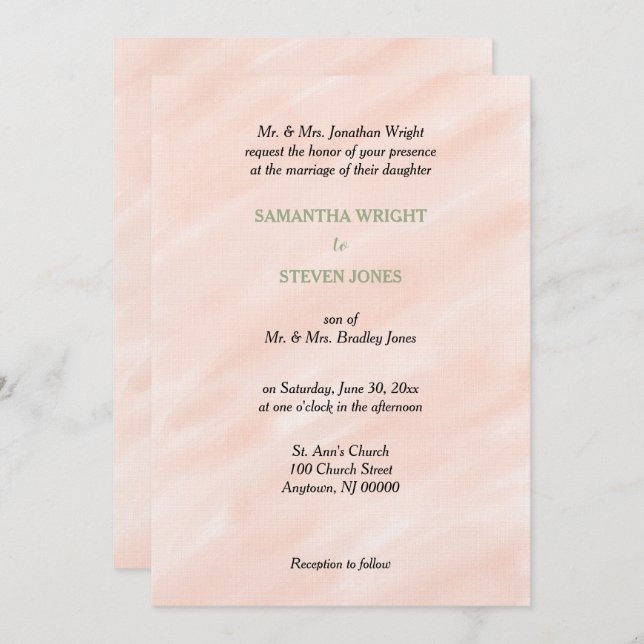 Romantic Blush Sage Green Watercolor Wedding Invitation (Front/Back)