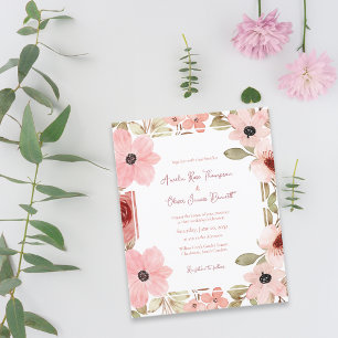 Romantic Blush Soft Pink Floral Wedding Invitation