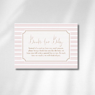 Romantic Blush Striped Gold Bow Books For Baby Enclosure Card