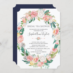 Romantic Blush White Floral Bridal Tea Shower Invitation