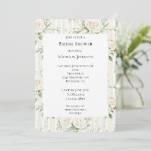 Romantic Blush White Roses Floral Bridal Shower Invitation