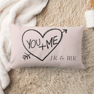 Romantic Blush You and Me Heart monogram Lumbar Cushion