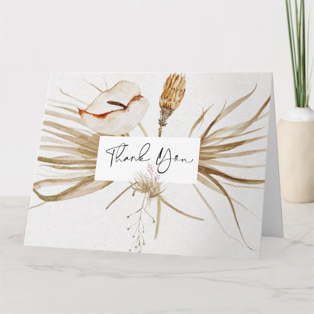 Romantic Bohemian and Pampas Grass Wedding  Thank You Card (Front)