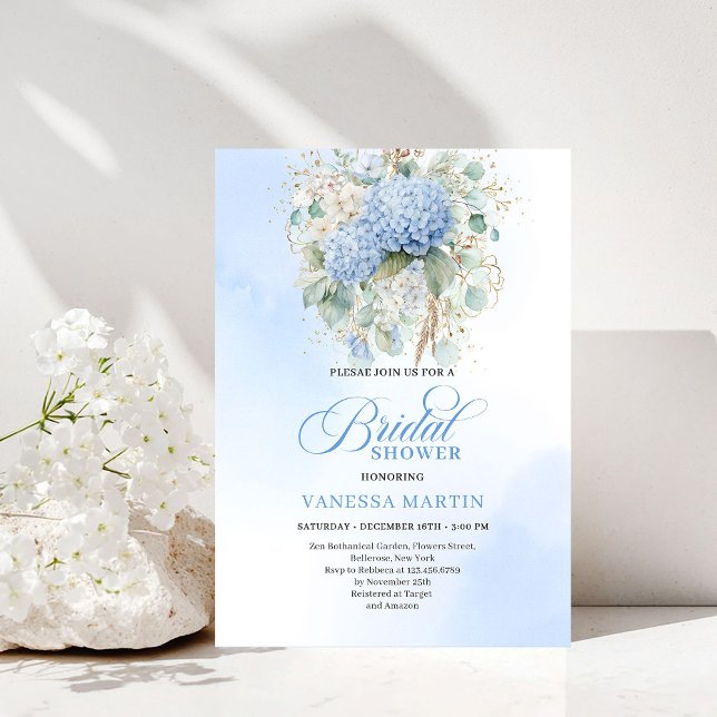 Romantic Bohemian Blue Floral Bridal Shower Invite (Romantic Bohemian Blue Floral Bridal Shower Invitation)
