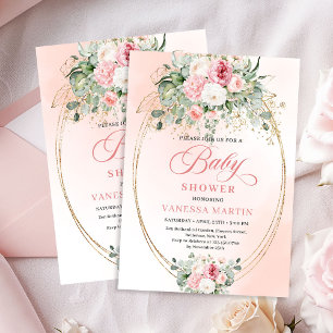 Romantic Bohemian Blush Floral Girl Baby Shower  Invitation