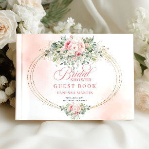 Romantic Bohemian Blush Floral Gold Bridal Shower  Guest Book