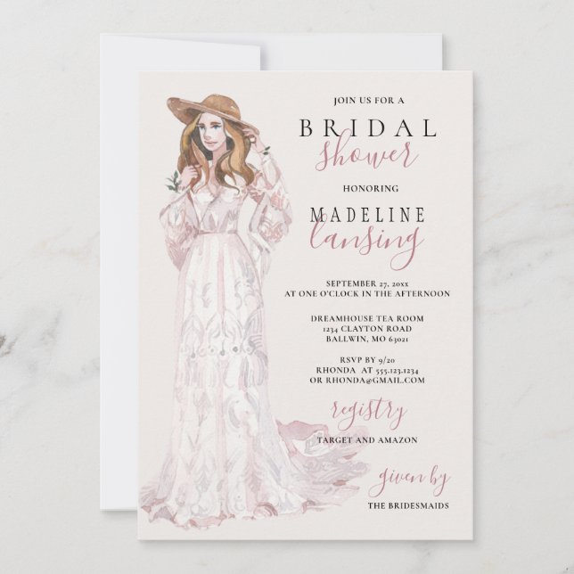 Romantic Bohemian Bride Bridal Shower Invitation (Front)