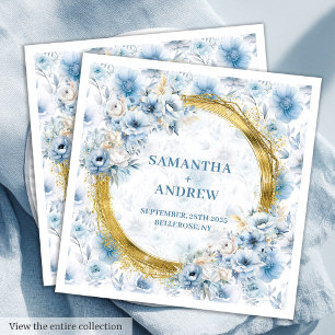 Romantic Bohemian Dusty Blue Gold Accent Wedding  Napkin