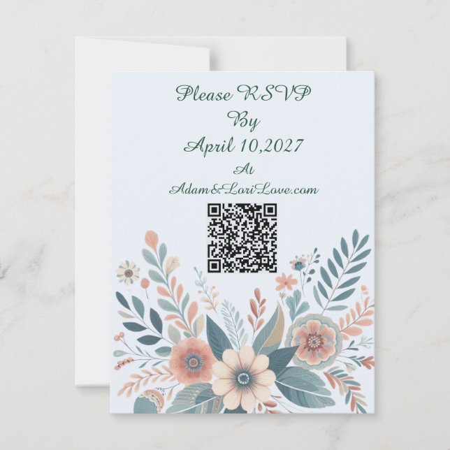 Romantic Bohemian Floral Wedding RSVP Card (Front)