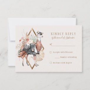 Romantic Bohemian Llama Wedding RSVP Reply