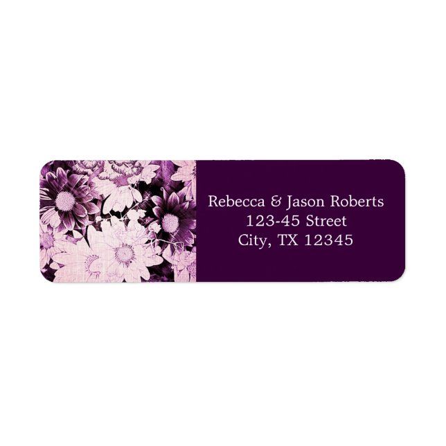 romantic bohemian purple daisy wedding return address label (Front)