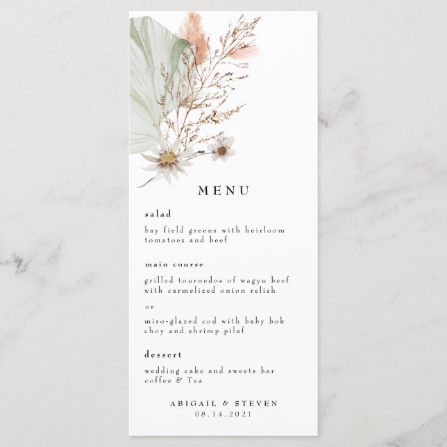 Romantic Bohemian w/Pampas Grass Wedding Menu (Front)
