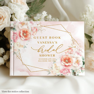 Romantic Boho Blush Gold Glitter Bridal Shower Guest Book